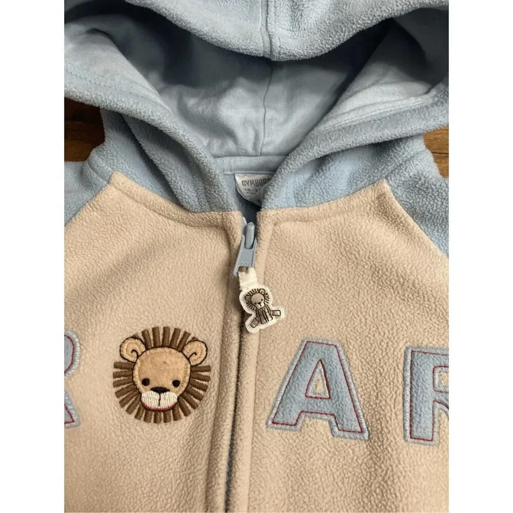 Gymboree 18-24m lion ROAR blue beige zip up shirt jacket fleece hoodie vintage